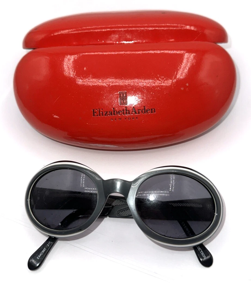 Elizabeth Arden Sunglasses Womens Gray Black Round Oval Frames with Red Case